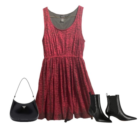 Rue21 Red Floral Lace Mini Dress Size M Sleeveless Ruffle Tiered Hem Scoop Neck - Picture 7 of 7